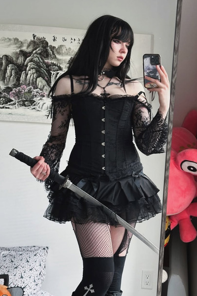 HERA BELLA Gotik Victorian Vintage Uzun Kollu Dantelli Korse Büstiyer