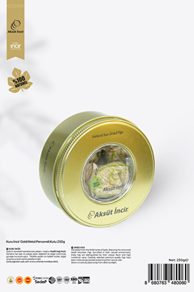 mehmet aksüt aksüt group 250g Kuru Incir Gold Metal Pencereli Kutu