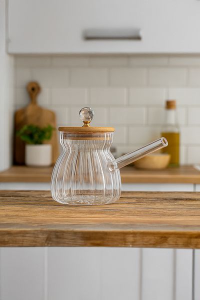 Vadi Heat-Resistant Borosilicate Glass Coffee Pot with Wooden Lid and Crystal Knob