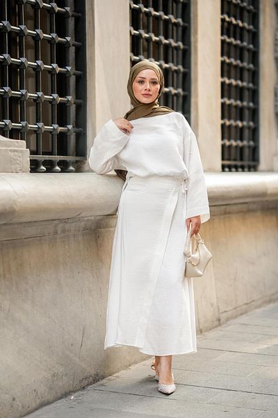 Cardella Bluză și fustă din țesătură de muselină pentru femei Set de două piese Set de vară compatibil hijab