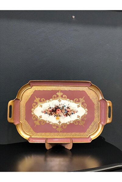 Dora Art Italyan Gül Ağacı El Yapımı Altın Varak Kaplama Sunum Tepsisi .