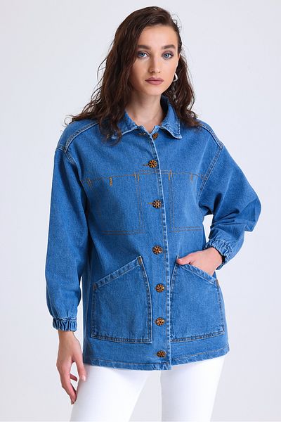 DKmoda Jachetă de damă albastră din denim cu detaliu elegant cu nasturi