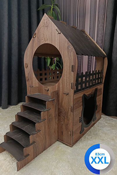teknomooji Xxl Kedi Evi – Kahverengi, Koyu Kahverengi, Merdivenli, Iki Katlı Mdf, 83×81×40 Cm