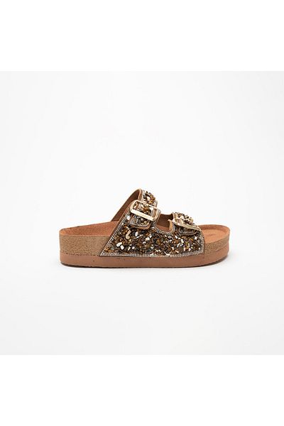 Sister in Love Morena Stone Detailed Buckle Slippers