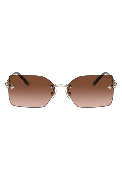 Tiffany Co. Women's Sunglasses 3088 6177/3B 59-14, Rectangular Rimless, Brown Lens