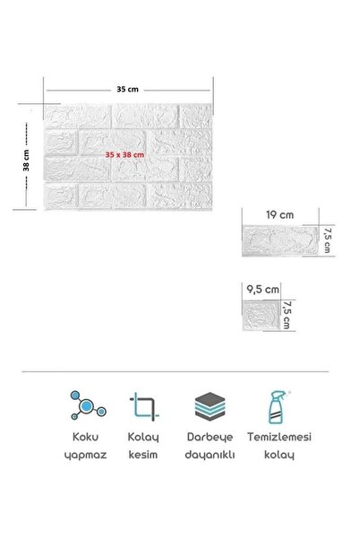Renkli Duvarlar 35x38cm Silinebilir Beyaz Kendinden Yapışkanlı Duvar Kağıdı Esnek Köpük Panel 3d Boyut Tuğla Desen
