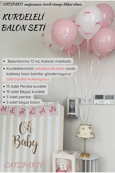 catsparti Ribbon Balloon - Pink and White Ribbon Balloon Ribbon Balloon 30 Ribbons 10 Balloons.