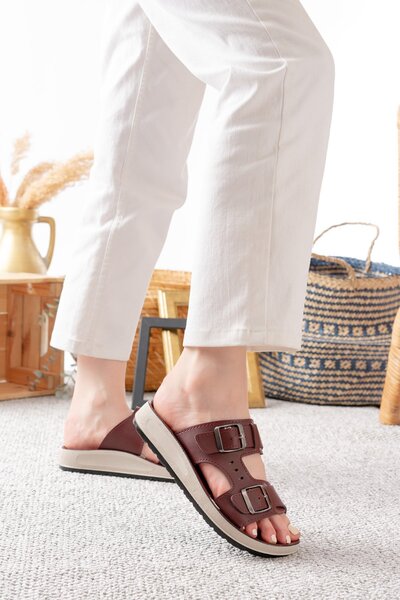 Slipcat Mulex Women's Double Buckle, Stylish, Casual Black Slippers