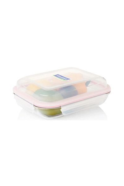 Glasslock Rectangular Plus Glass Storage Container 900 ml - Pink Lid Lockable and Suitable for Microwave