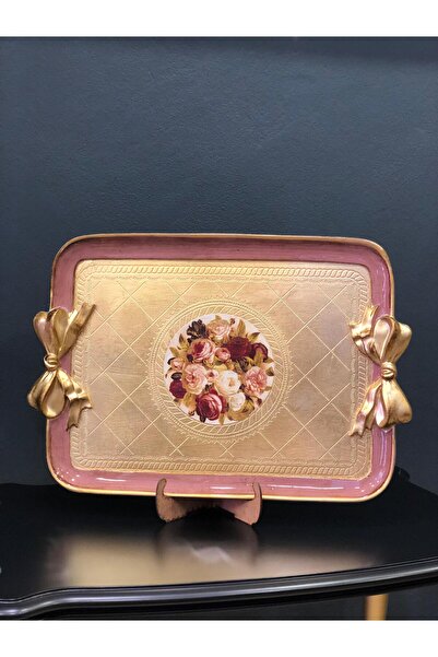 Dora Art Italyan Gül Ağacı El Yapımı Altın Varak Kaplama Sunum Tepsisi .