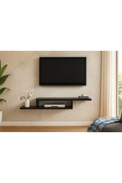 Egecan Mobilya Black 100 cm Wall Shelf Tv Stand Tv Unit Decorative Wall Shelf Bookcase