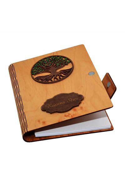 Piksel Personalized A5 wooden diary, nature, Piksel, Tree of Life, 100 pages and wooden pen included