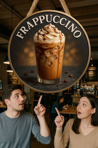 Nod Frappuccino Themed Round Cafe Sign – Jute Drawstring Wooden Wall & Door Decor |   Barista Style Ornament