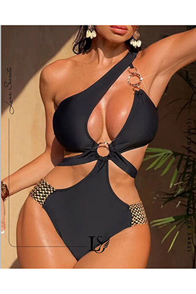 LUZZ SECRET'S BLACK NEW DESIGN TEK OMUZLU ASİMETSİK KESİM VE GOLD AKSESUAR DE...