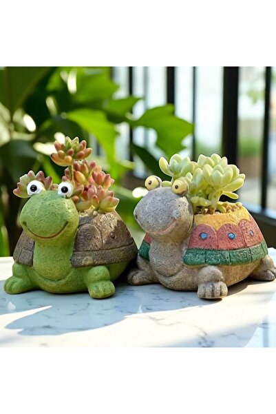 Aftonviol 2'li Kaplumbağa Saksı Set Sukulent Saksısı Kaktüs Saksısı El Işçili...