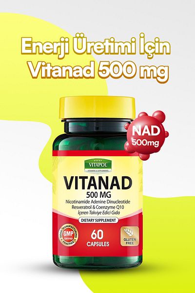 Vitapol Nad Resveratrol Coenzyme Q10 Containing Food Supplement Nad - Vitanad 500 Mg 60 Capsules