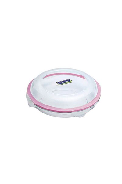 Glasslock Round Plus Glass Storage Container 350 ml - Pink Lid Lockable and Suitable for Microwave