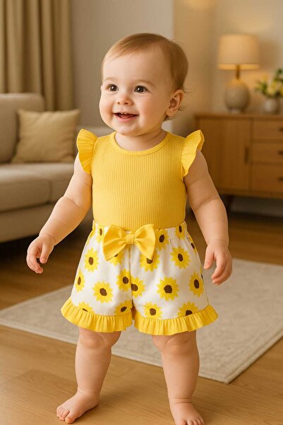 balzem Sunflower Patterned, Shorts, Snap Fastener Suit