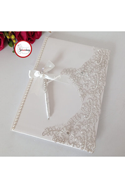 Gelincimherşey Krem Fransız Güpür Ve Inci Süslemeli Kalem Anı Defteri Set