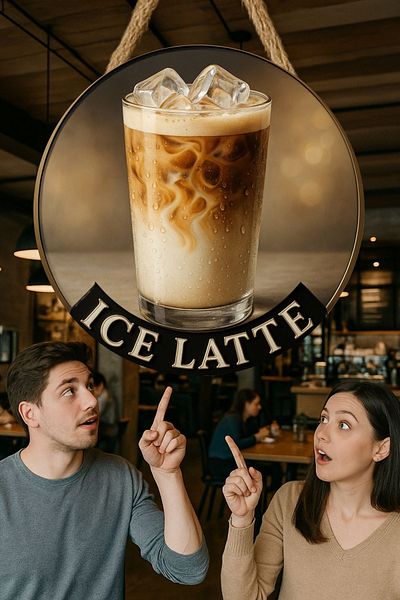 Nod Ice Latte Themed Round Cafe Sign – Jute Drawstring Wooden Wall & Door Decor |   Barista Style Ornament