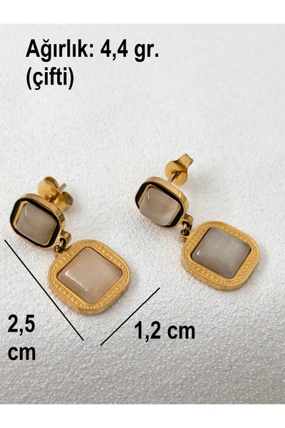 Siya Silver Sedefli Çift Taşlı Kararmaz Çelik Küpe