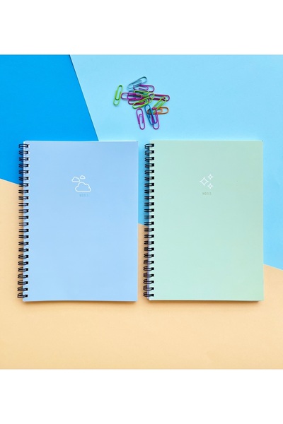 Smile Notes A5 Boy Spiralli Kareli Pastel Mavi ve Yeşil 2’li Okul Defteri-80 Yaprak 2’li Kareli Defter