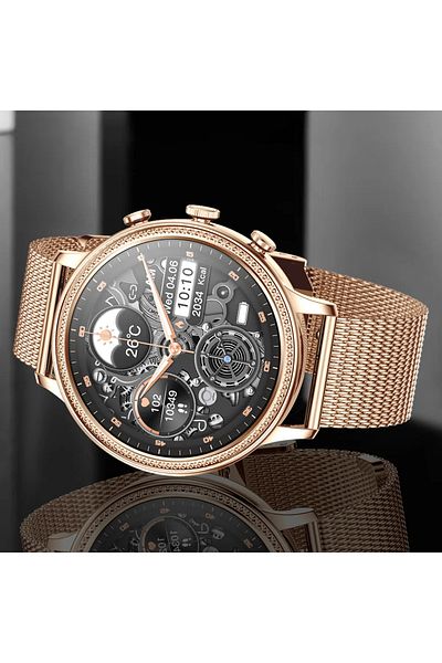 GBV LOGIC Ceas smartwatch dama GBV LOGIC, auriu, aplicatie, bluetooth, monitorizare somn,fitness, ritm cardiac