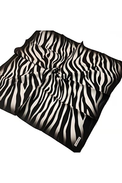 Armine İpek Eşarp Nostalji - 8274-01 Siyah Krem Zebra Twill