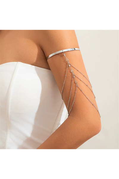 Girift Vintage Yana Taşlı ve Zincirli Kol Takısı Üst Kol Bileziği