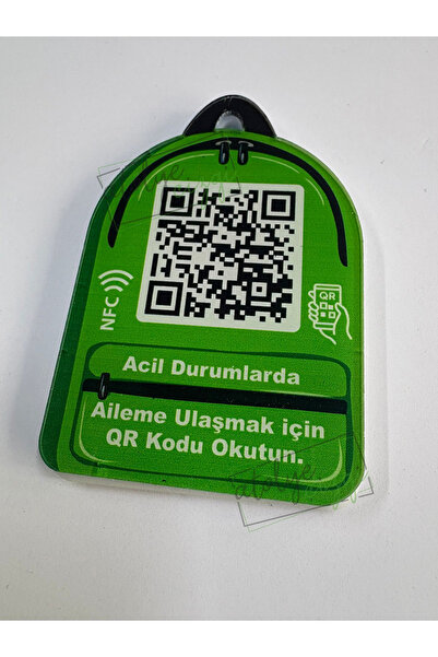 Atölye Çizgi سلسلة مفاتيح حقيبة NFC Qr من My Family باللون الأخضر