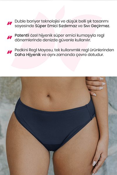 PEDDON Comfortable Padkini under Swimwear for Menstrual Period Super Absorbent Low Waist Bikini Bottom Navy Blue Menstrual Swimsuit