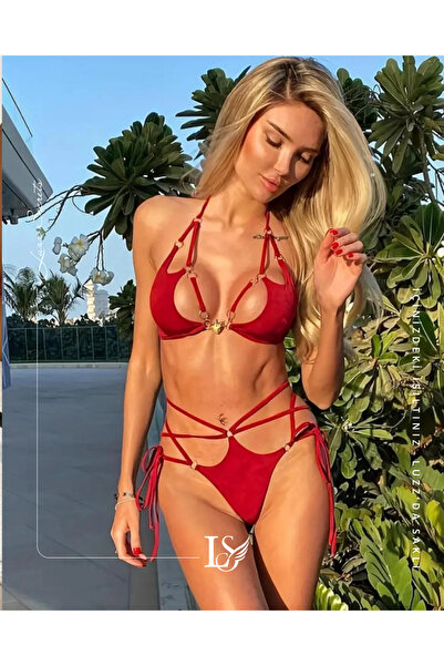 LUZZ SECRET'S Red Edition Luxury Design Zincir Özel Tasarımlı Aksesuarlı Biki...