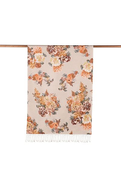 ipekevi Patterned Silk Shawl - Musk Rose Pattern - Sand Beige