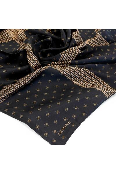 Armine Μεταξωτό Φουλάρι Νοσταλγία - 8113-06 Μαύρο Χρυσό Τουίλ