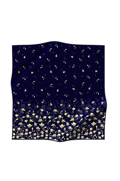 Vissona Μεταξωτό κασκόλ Tivil Navy Blue-3 Flowers Pattern 51776-33