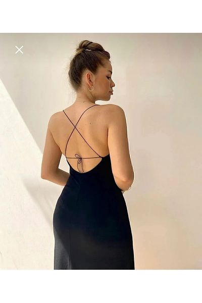 SB COLLECTIONN Rochie de damă neagră cu spatele decoltat cu fantă