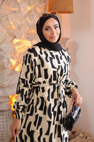 İmajButik Φόρεμα Viscon με μαύρη φούστα με σχέδια
