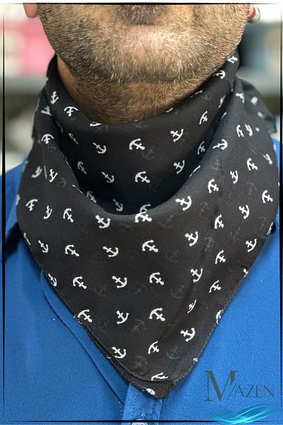 MAZEN Anchor Patterned Multi-Purpose Bandana Scarf 50X50 Black Color