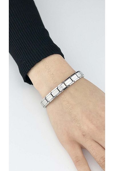 Neon Takı by Atalay Sensitivity Tag and Stainless Steel Italian Nom Bracelet 83, Silver Color (Unisex)