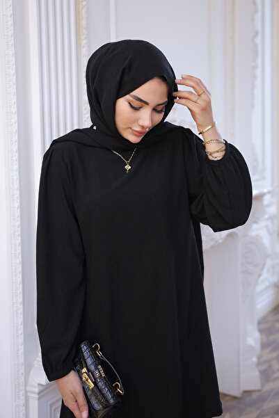 İmajButik Siyah Bürümcük Tunik Pantolonlu Takım