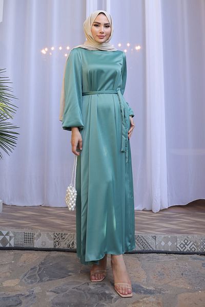 İmajButik Βραδινό φόρεμα με μανίκια με γιακά μέντας