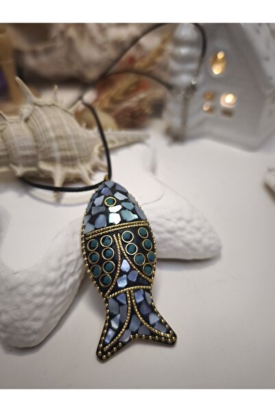 QERMA Nepal Taşlı Kolye El Yapımı Etnik Tarz Balık Kolye Hediyelik Kolye Yılb...