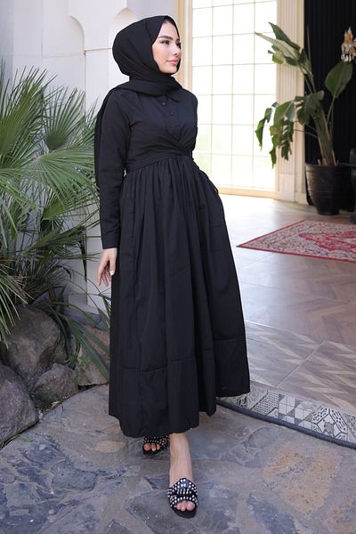 İmajButik Μαύρο φόρεμα με ζώνη μέσης