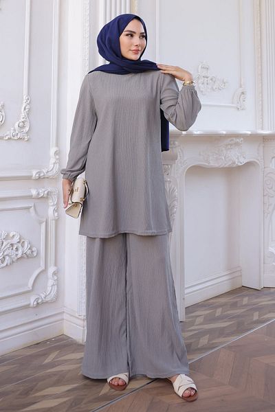 İmajButik Γκρι τυλιγμένο τουνίκ παντελόνι