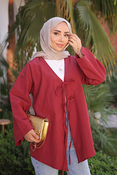 İmajButik Burgundy Front Tie Kimono