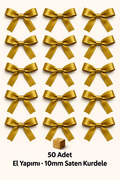 edalle Gold Wedding Candy, Gift Ornament, Balloon Ornament, Bow Satin Ribbon 10mm 50 Pieces
