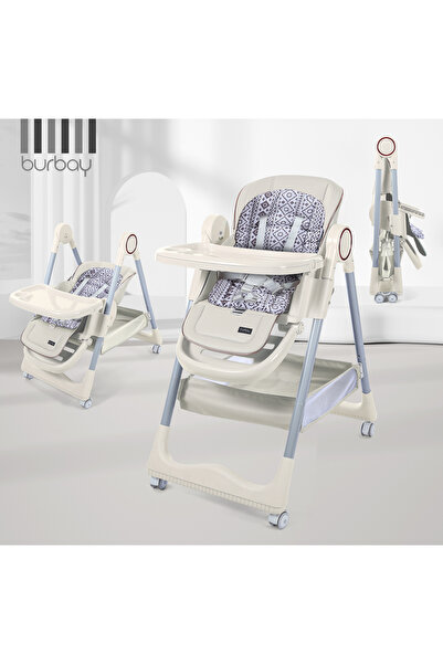 burbay كرسي طعام 3*1 وضعيات جلوس ونوم قابل لتعديل الارتفاع والطي مزود بصينية ...