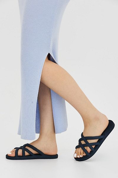 Moda Devrin Gz12494 Αντιολισθητικές Παντόφλες Ψάθινης όψης Navy Blue Παντόφλες παραλίας πισίνας