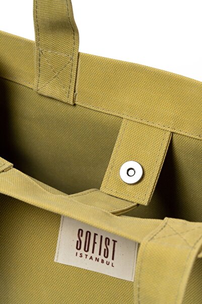 Sofist İstanbul Γυναικεία τσάντα ώμου από κερωμένο καμβά πράσινο φιστίκι