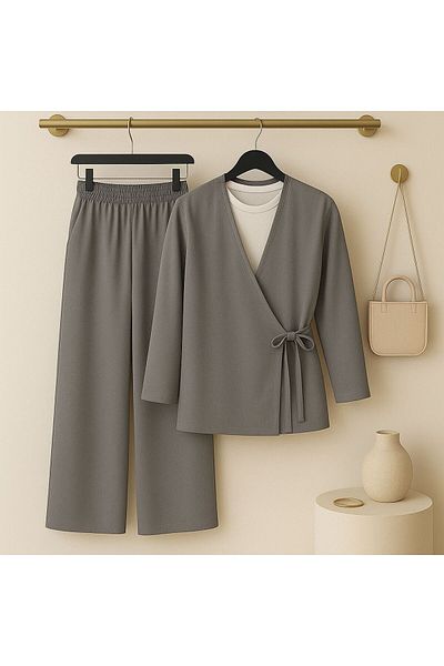 onlymoon tekstil Women's Wear Yandan Tie Linen Set